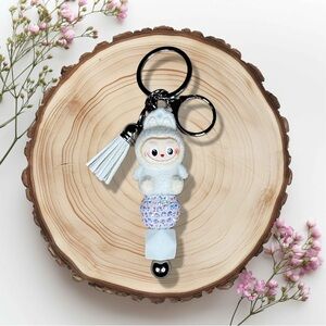 Labubu White The Monsters Flocked Keychain